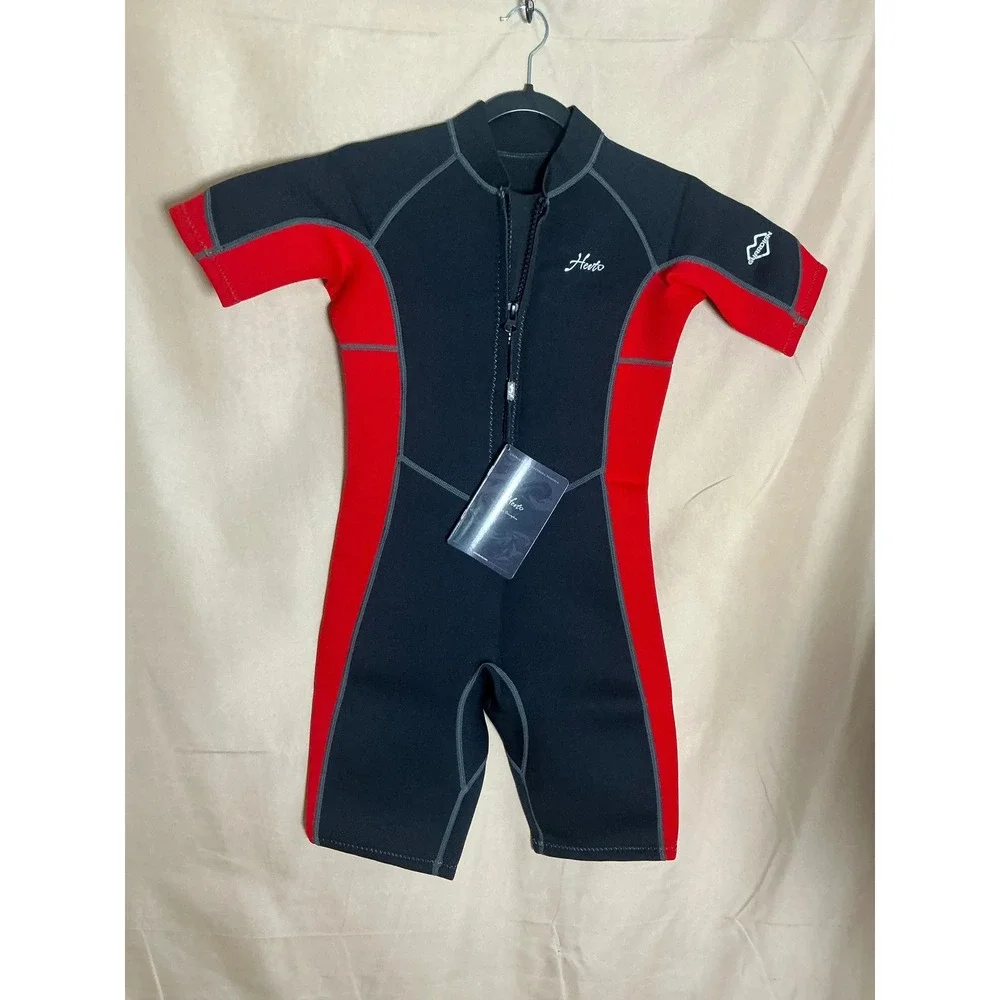 Hevto Wetsuit Shorty Kids Size 12 Black Red New Front Zip 2mm Neoprene Youth